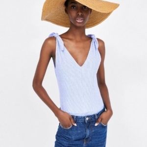 ZARA bodysuit shoulder tie v-neck